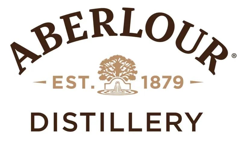 Aberlour Distillery logo with arched name, "Est. 1879", and a stylized tree emblem.