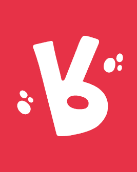 White stylized letter 'b' with irregular dots on a red background.