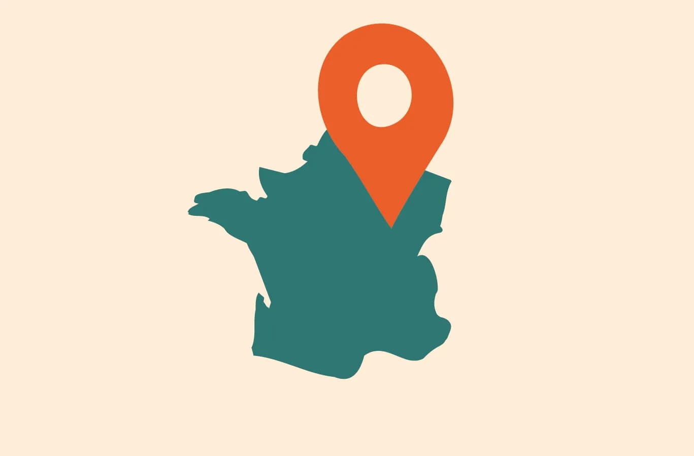 Outline map of France with a prominent orange location pin over its central region.