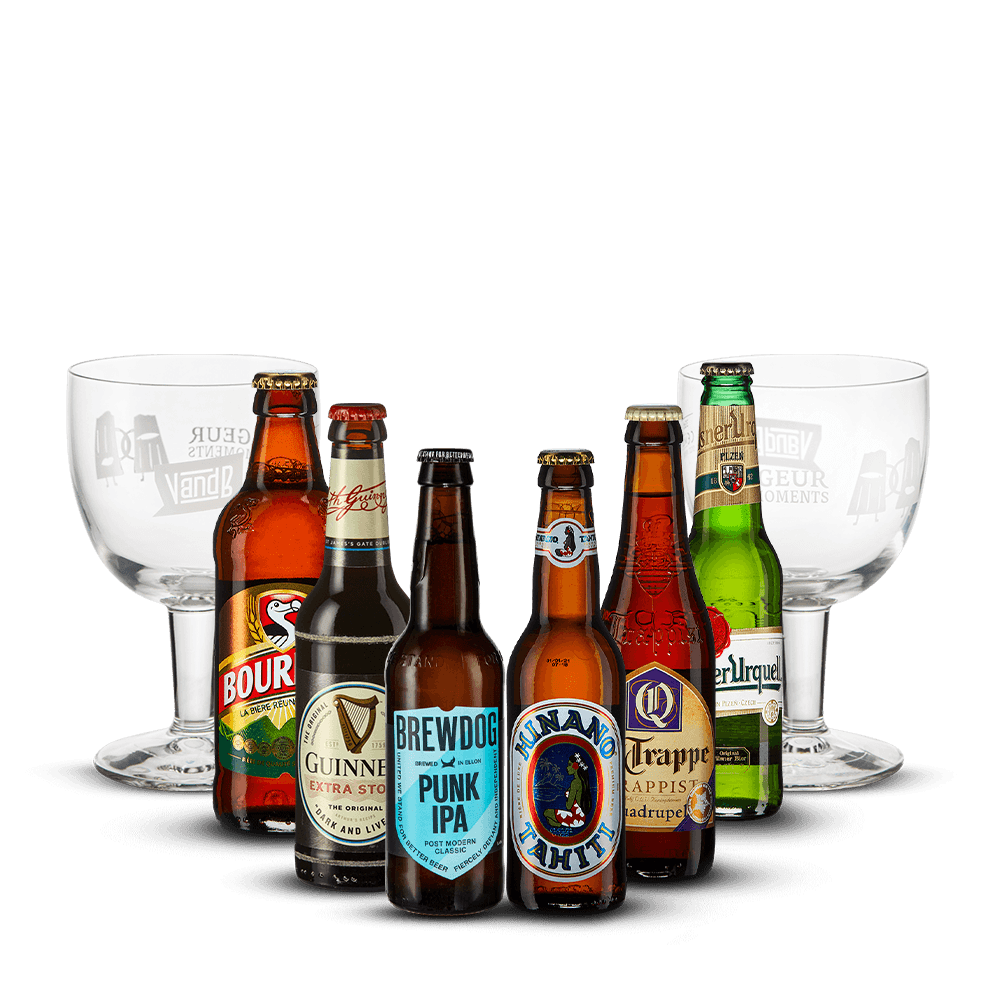 Pack 6 Bières du monde + 2 Verres