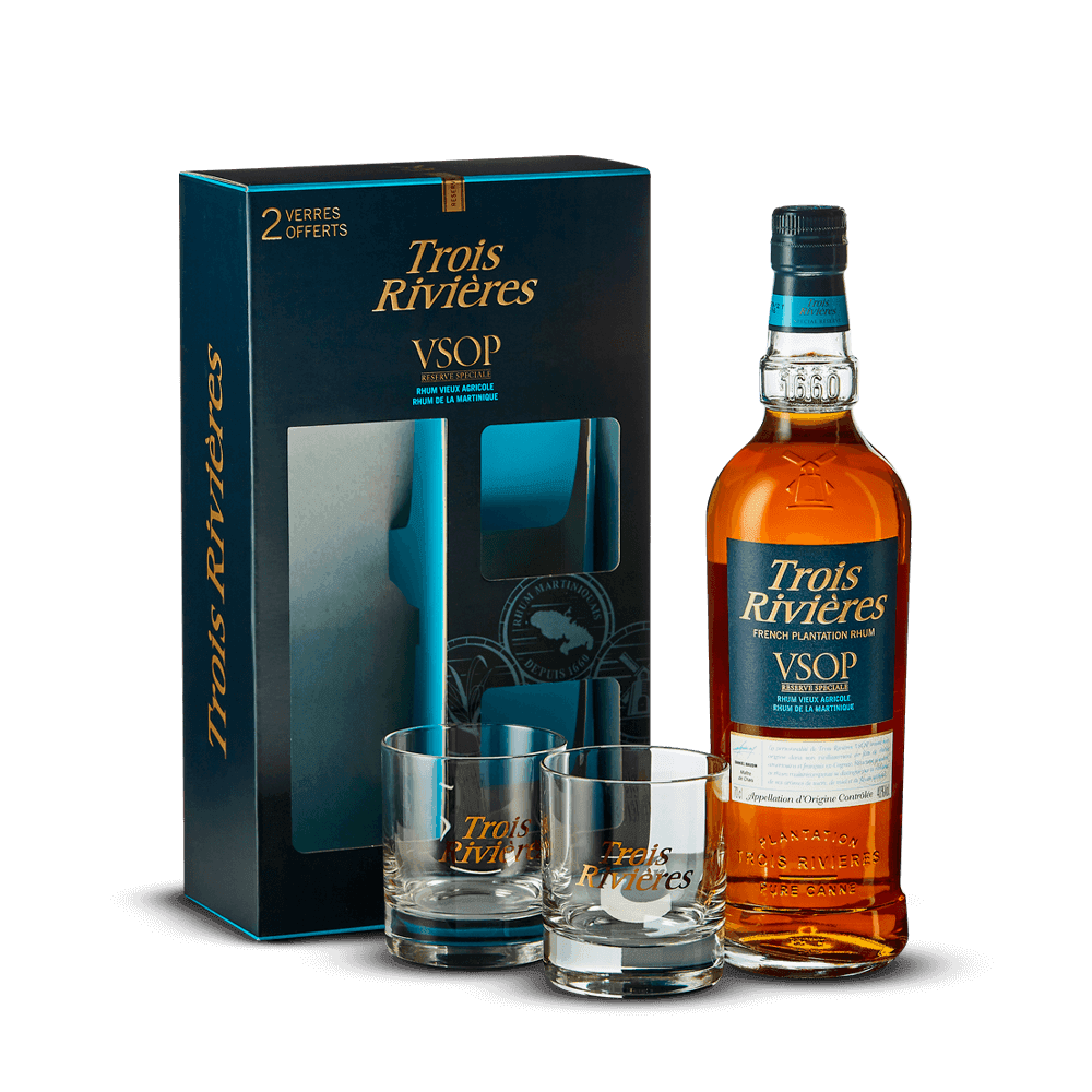 Coffret Trois Rivières VSOP + 2 Verres 40%