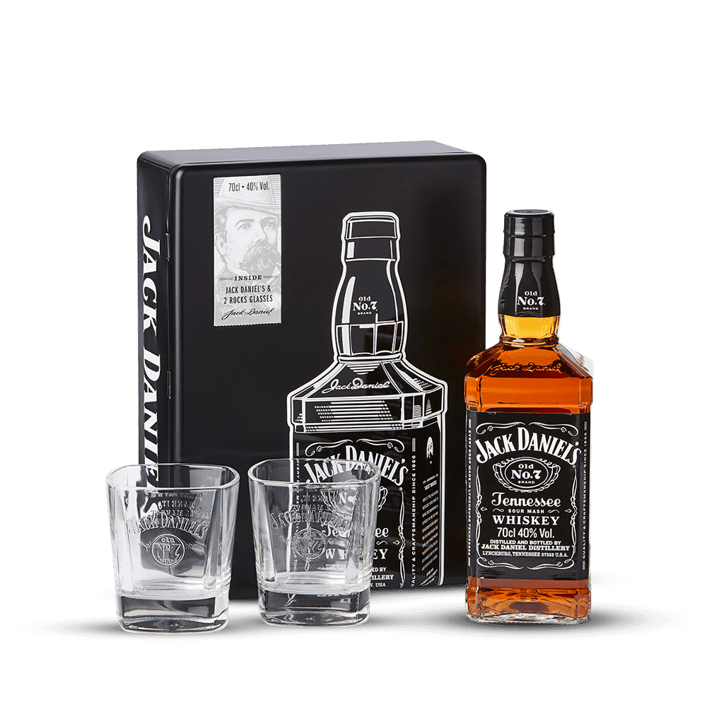 Coffret Métal Jack Daniel's N° 7 + 2 verres