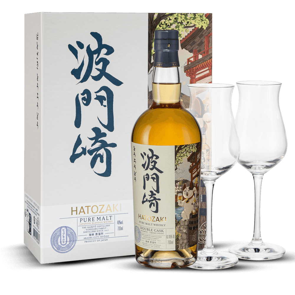 Coffret Hatozaki Double Cask Umeshu Finish V and B + 2 Verres 46%